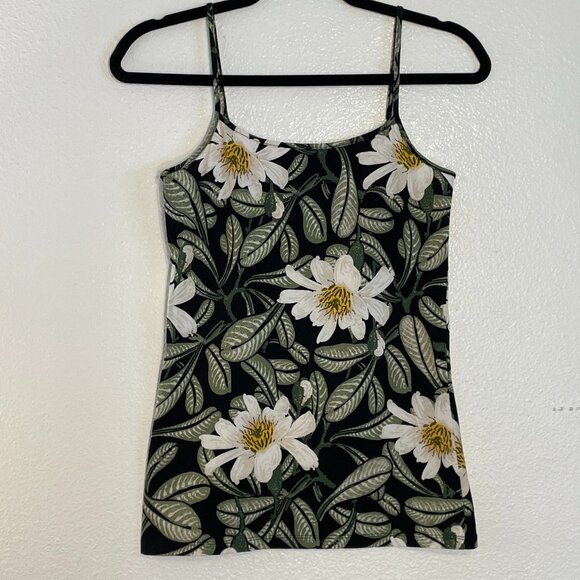 Ann Taylor Black Floral Spaghetti Strap Tank Top - Picture 1 of 4